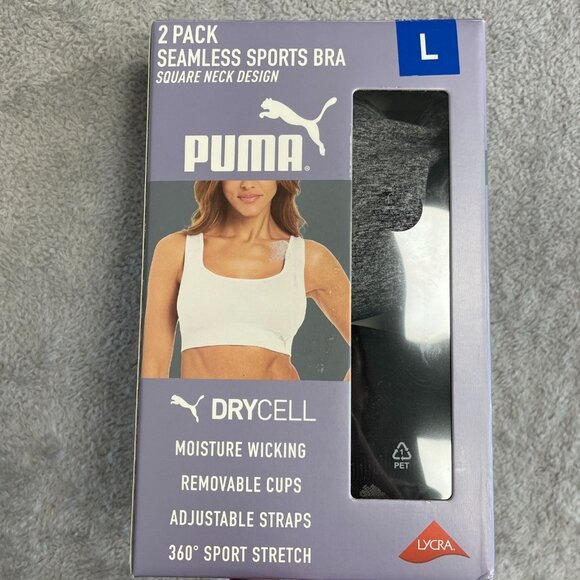NEW Gray Black Puma Women's L 2 Pack Seamless Sports Bra - Picture 1 of 6